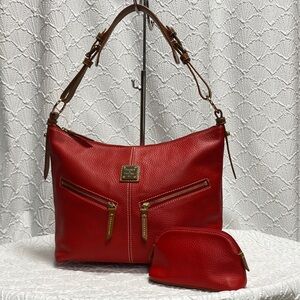 Dooney & Bourke Red Shoulder Bag with Brown Accents